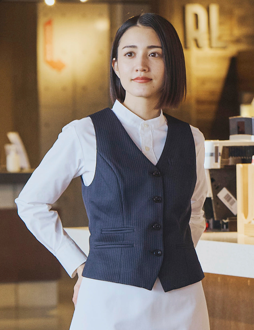 1705　整衣　レディスバンドカラーシャツ