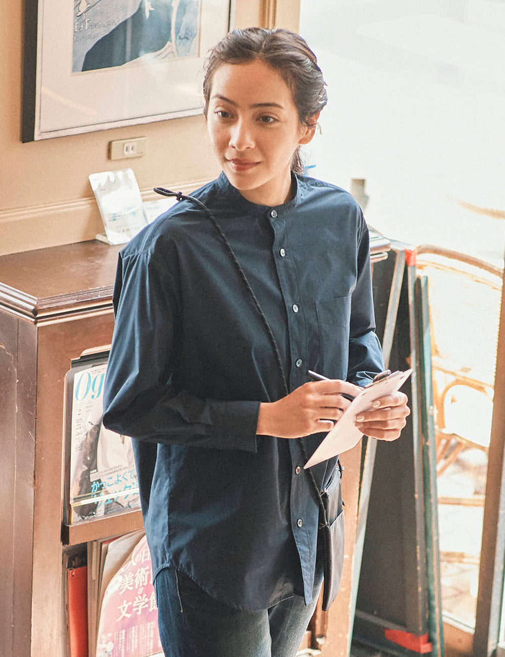 1707　兼用リラックスバンドカラーシャツ