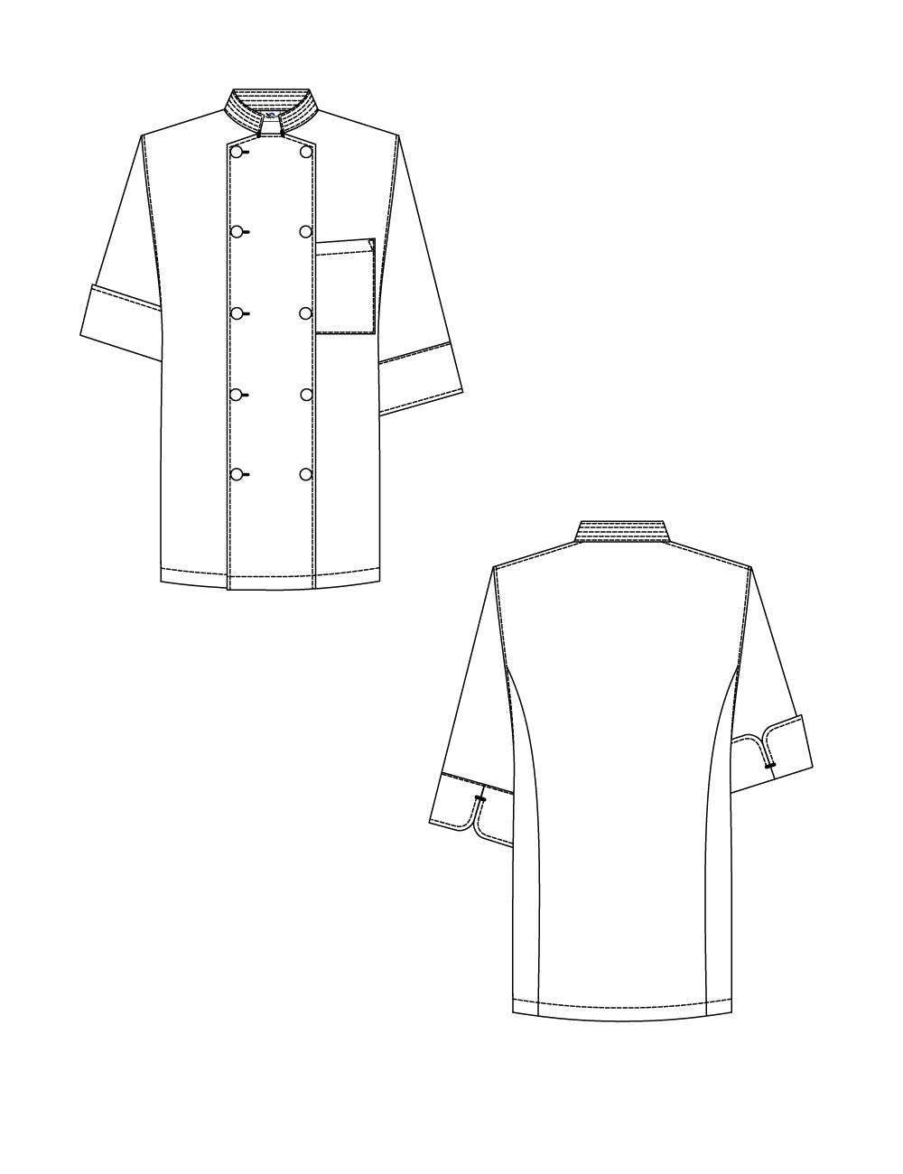 2073　白釦　兼用七分袖コックコート