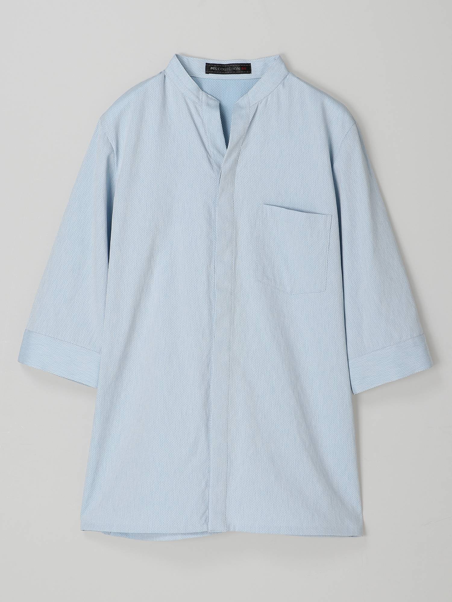 【アウトレット】1682　兼用七分袖バンドカラーシャツ